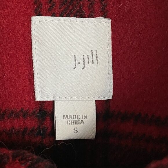 J.Jill Vest Size S Red and Black Buffalo Plaid Wool Blend Warm Full Zip Snap - Picture 7 of 8